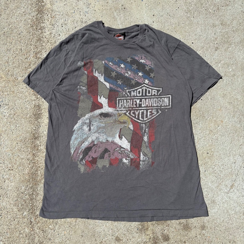 Harley-Davidson Faneuil Hall Boston Graphic T-Shirt Eagle Flag Skull Black L